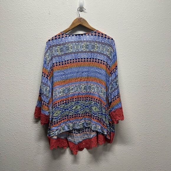 Catherines Multicolor 3/4 Sleeve Rayon Lace Trim Gauze Blouse Women’s 3X - Picture 7 of 13